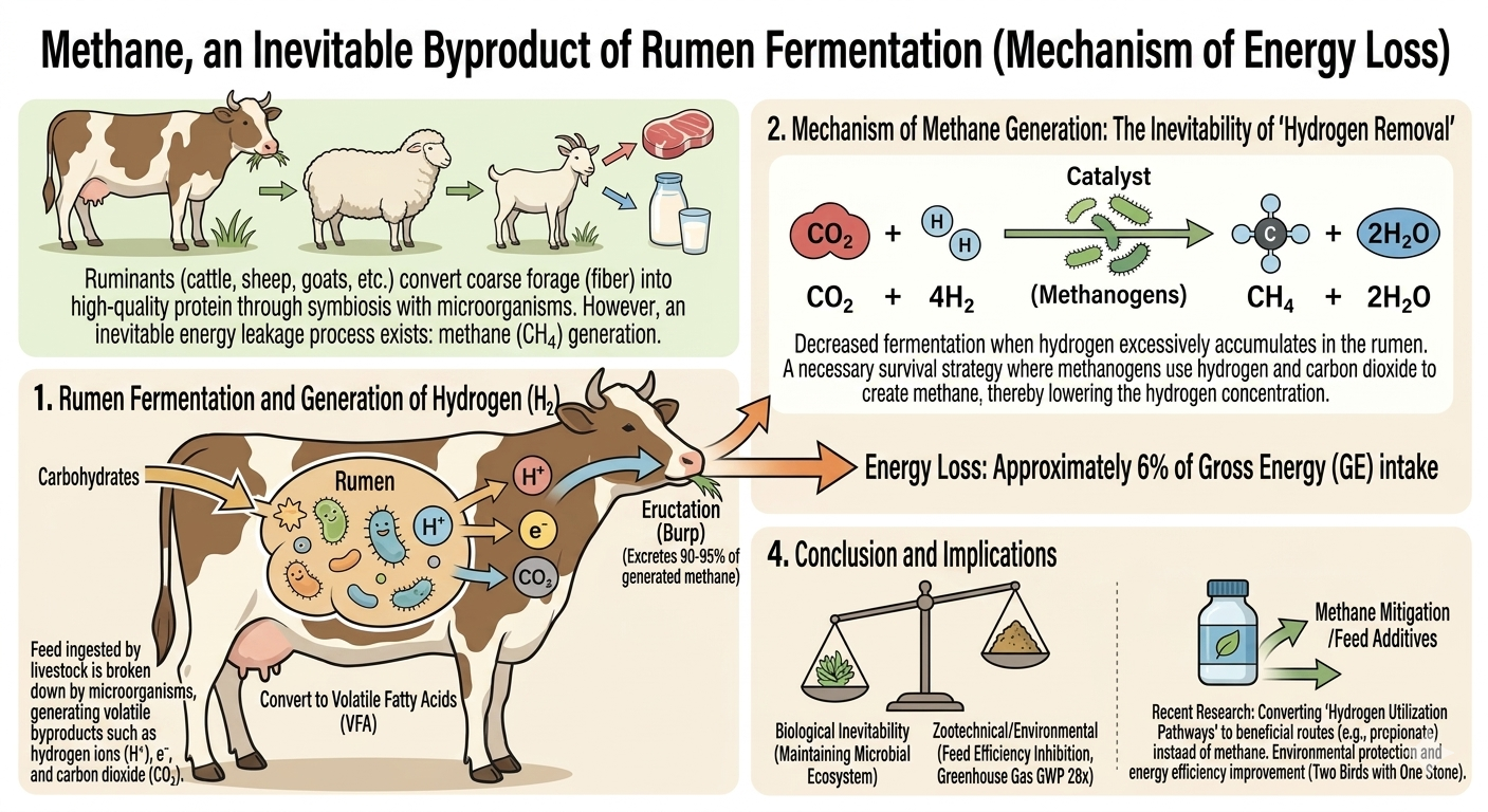 Rumen fermentation byproduct methane — mechanism of energy loss